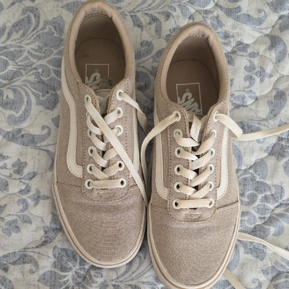 Vans Tan and White Canvas Sneakers Low-Top